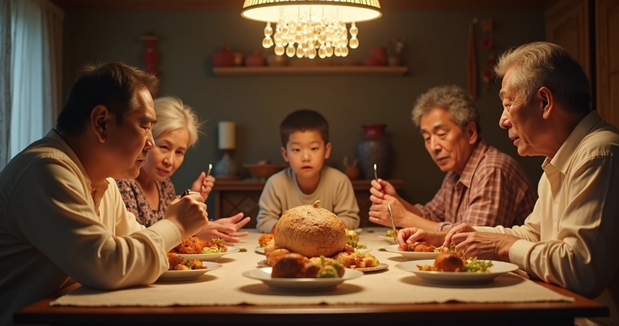 Familia sentada en la mesa repitiendo tradiciones