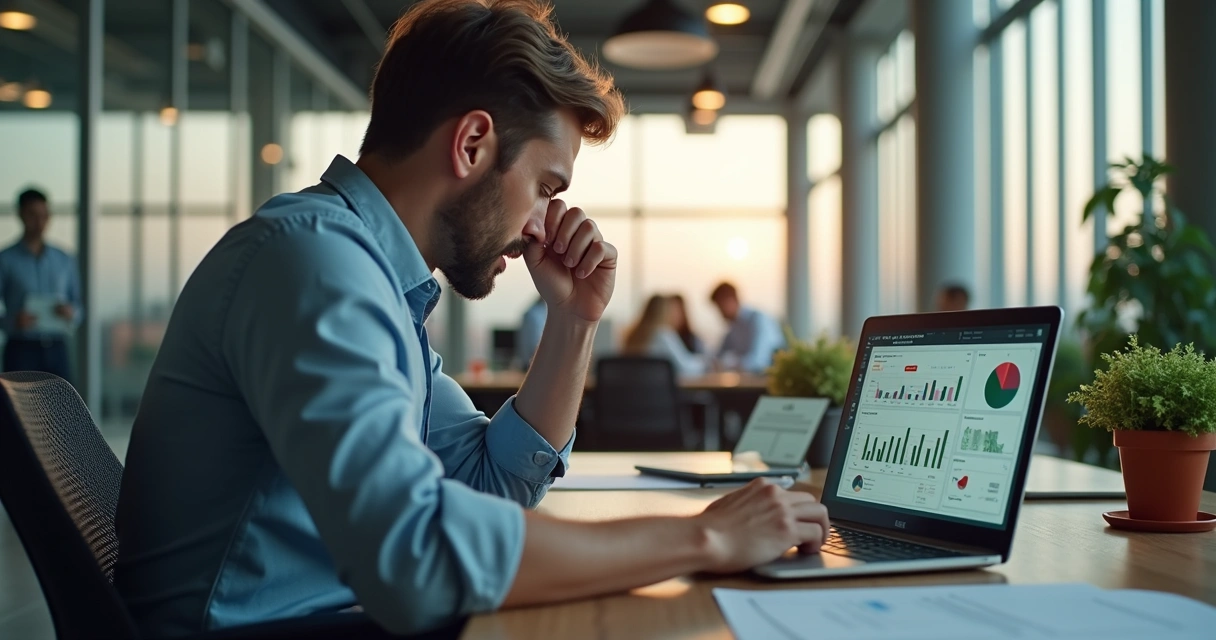 Profesional en oficina dividido entre calma y estrés reflejando patrones emocionales en el trabajo 
