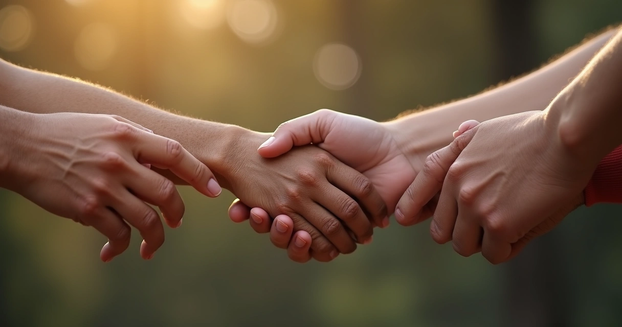 Cadena de manos entrelazadas que representan la transmisión familiar 