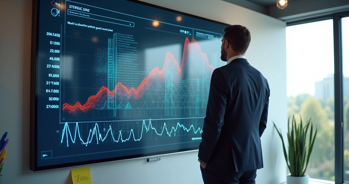 Colleague analyzing data patterns on a digital screen