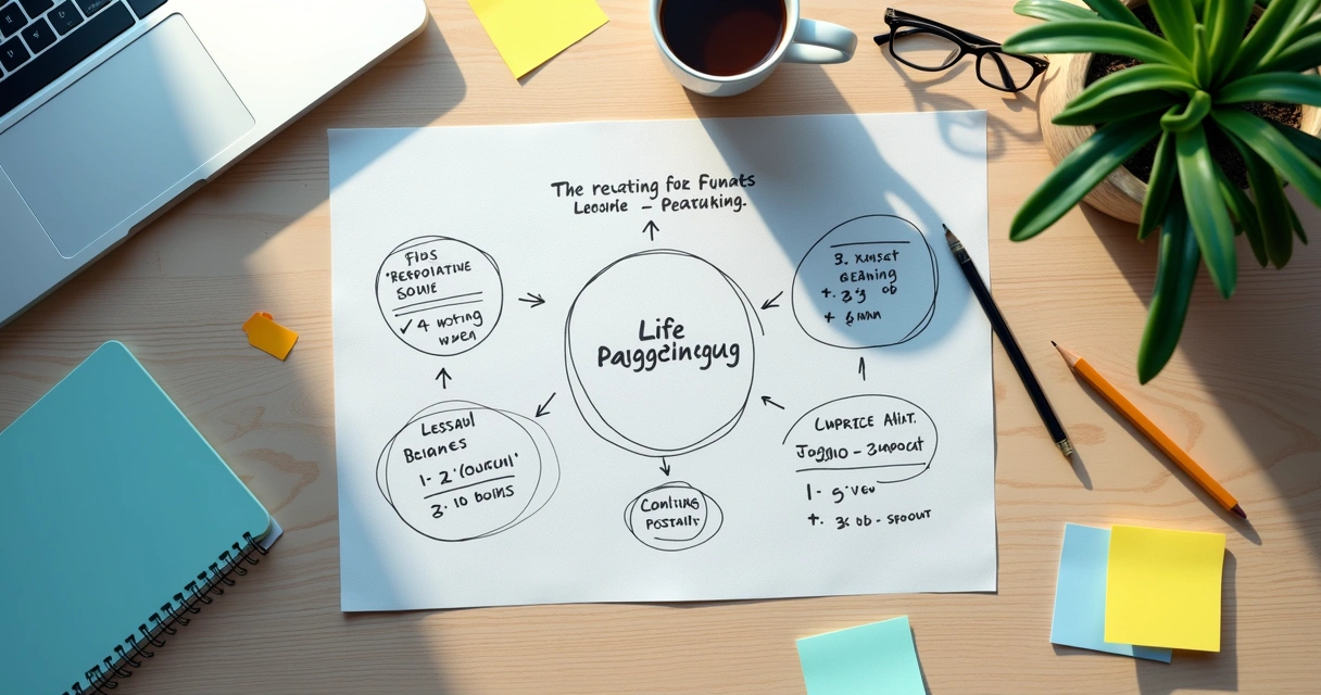 Notes mapping repeated life patterns on a desk