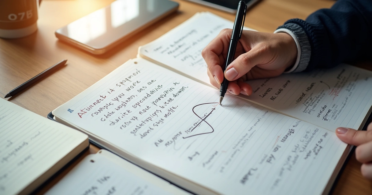Notebook pages with circled patterns and connecting lines on a desk