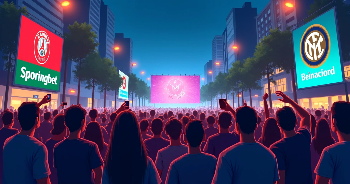Pessoas assistindo a final da Champions em telão na Avenida Paulista 