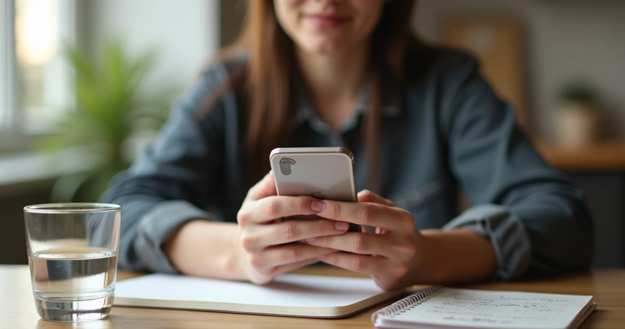 Pessoa em pausa antes de responder mensagem no celular 
