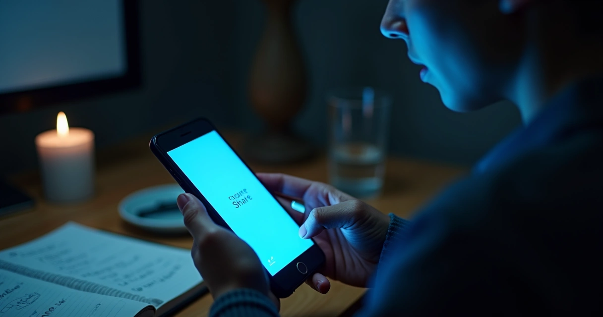 Pessoa olhando o celular e fazendo uma pausa antes de publicar
