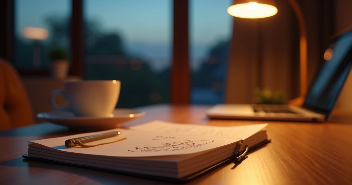 Caderno e chá ao fim do expediente