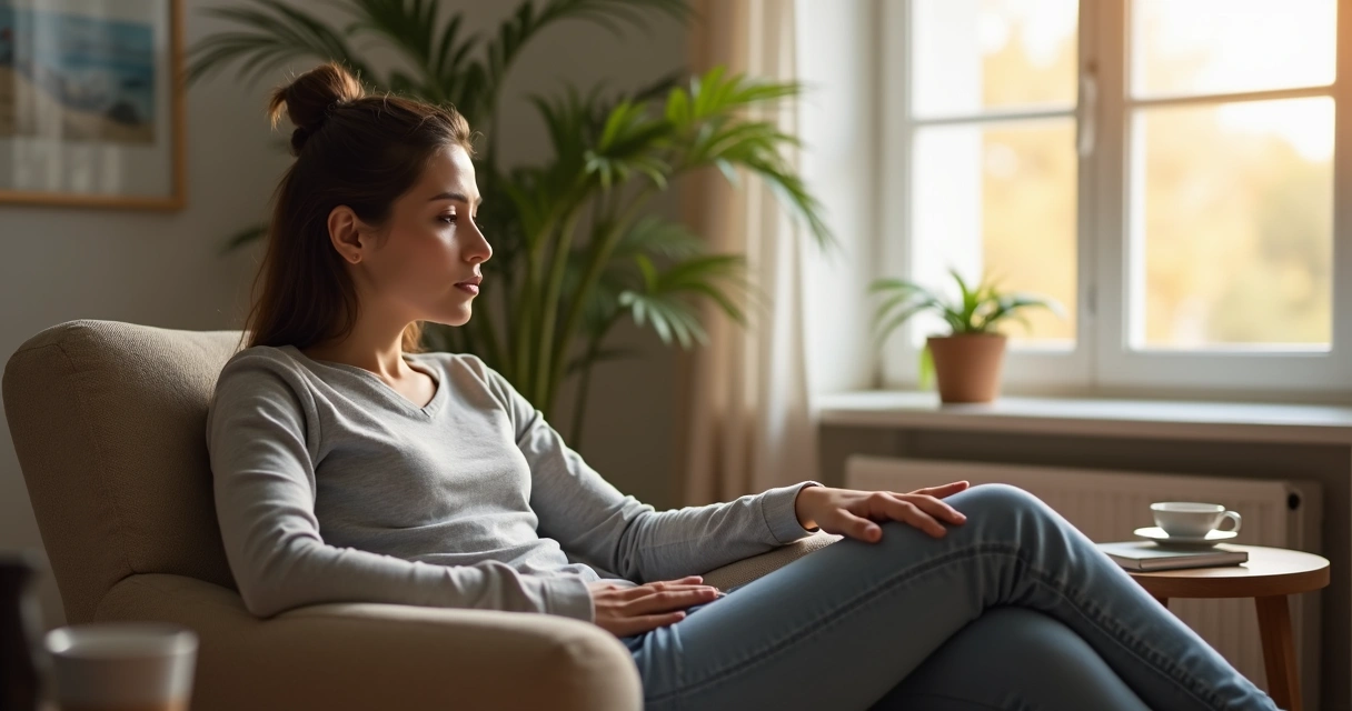 Persona sentada en silencio con postura de pausa consciente
