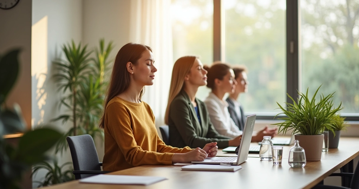 Equipe em pausa consciente no escritório 