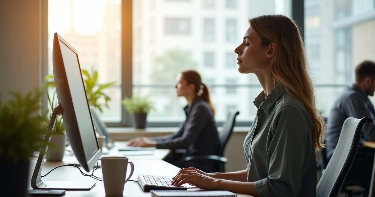 Profissional fazendo pausa consciente no escritório