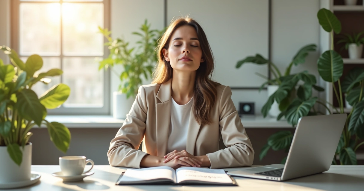 Profissional em pausa meditativa no escritório