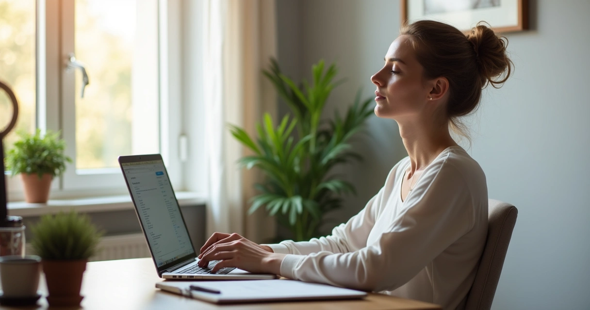 Pessoa fazendo pausa consciente no home office 