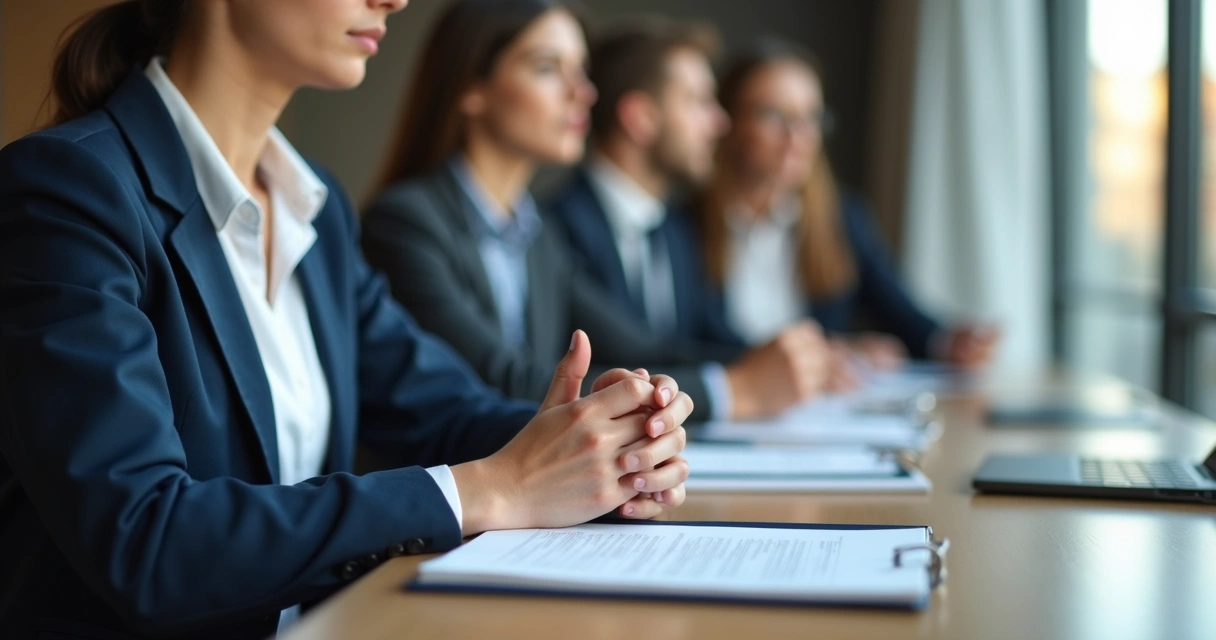 Persona haciendo una pausa consciente antes de responder en una reunión 
