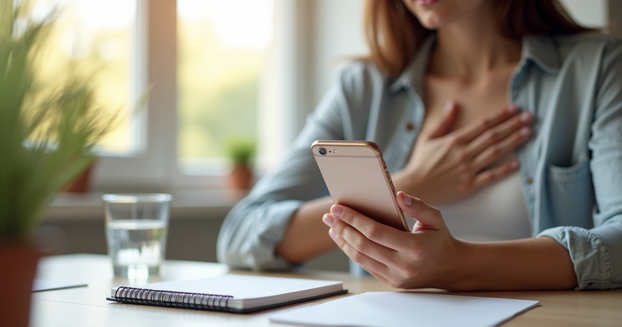 Pessoa fazendo pausa consciente antes de usar o celular 