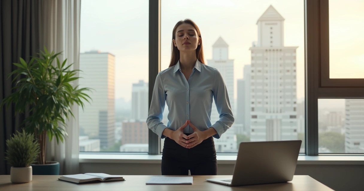 Profesional haciendo una pausa consciente en la oficina 