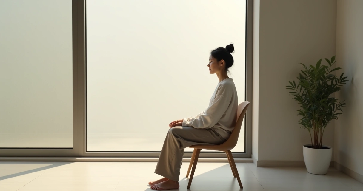 Persona sentada en silencio junto a una ventana 