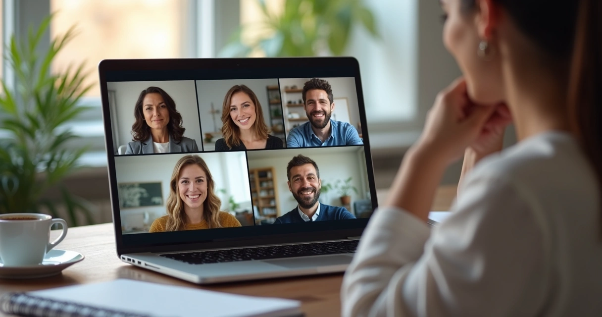 Participantes de reunião online em pausa consciente com câmeras ligadas
