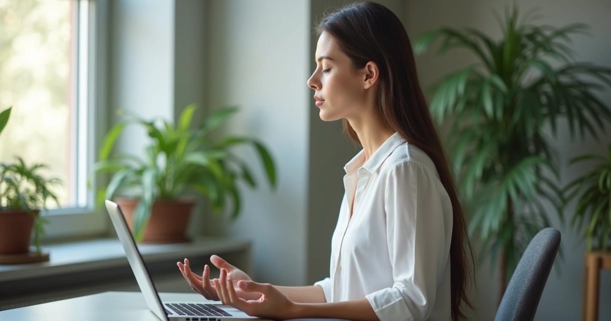 Profissional em pausa consciente no ambiente de trabalho 
