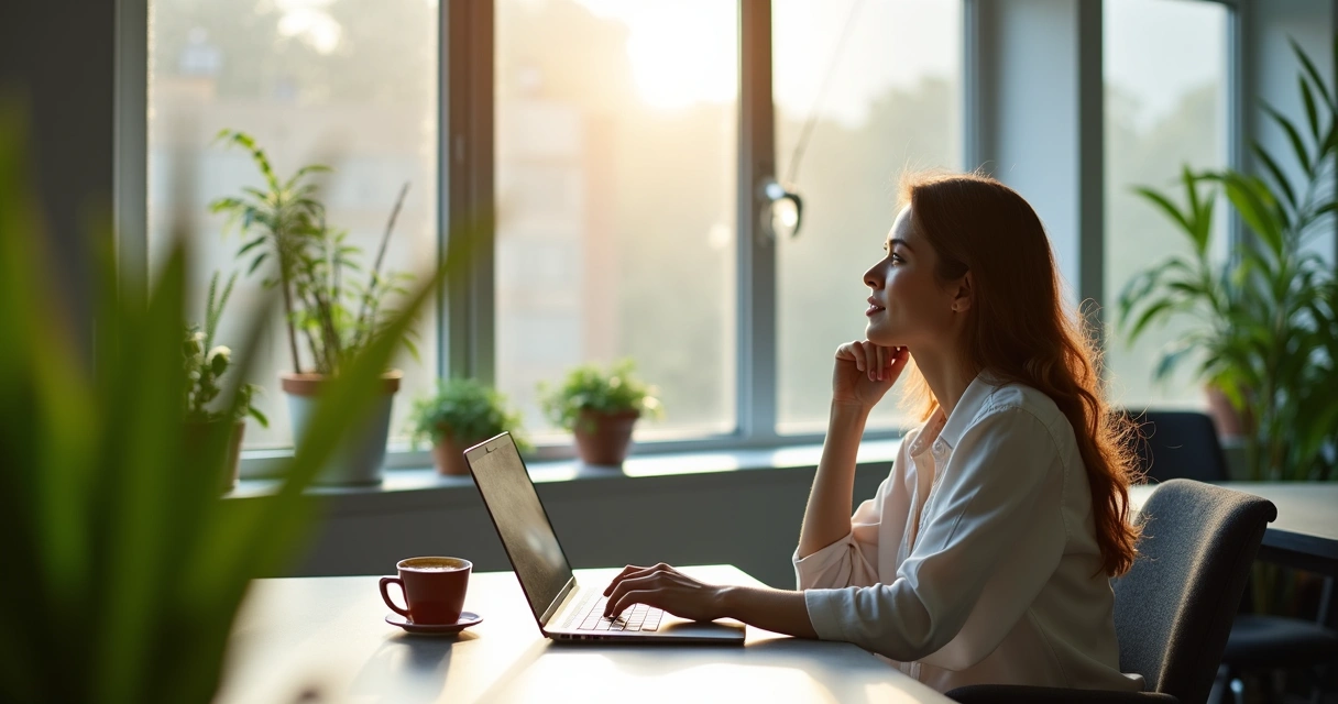 Pessoa olhando para fora da janela durante pausa no trabalho
