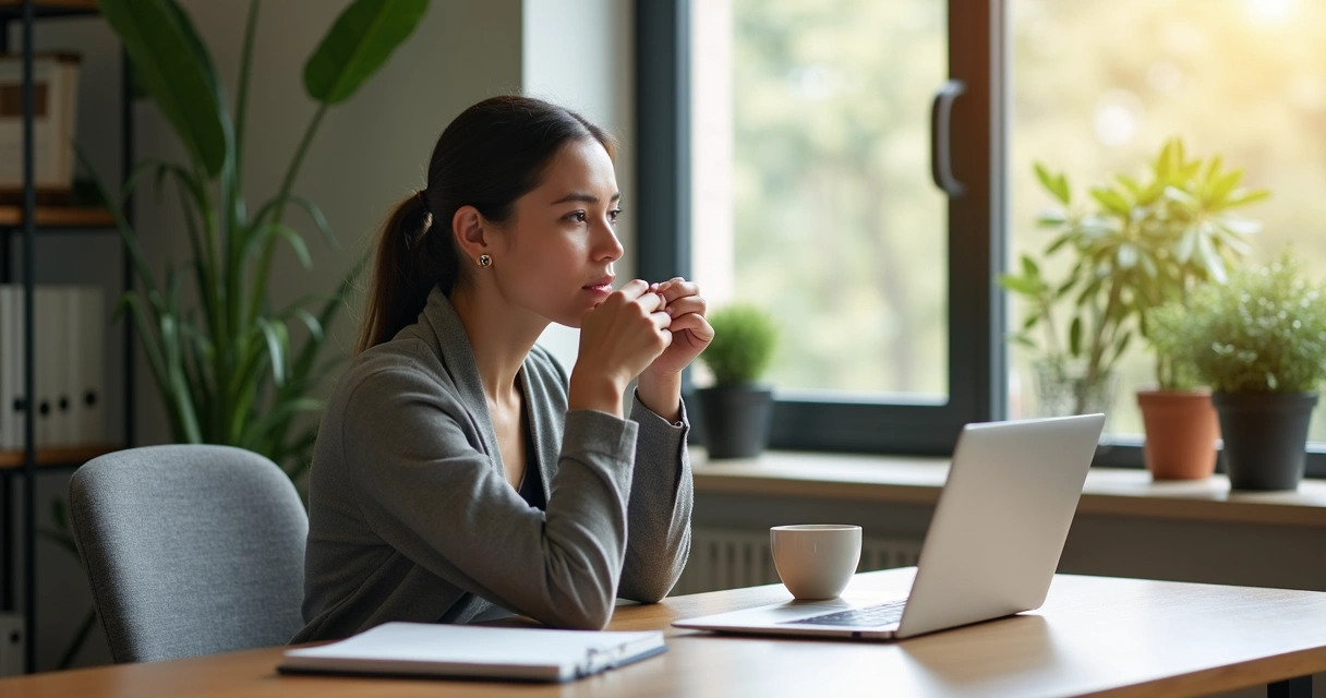 Pessoa fazendo pausa breve e consciente no trabalho 