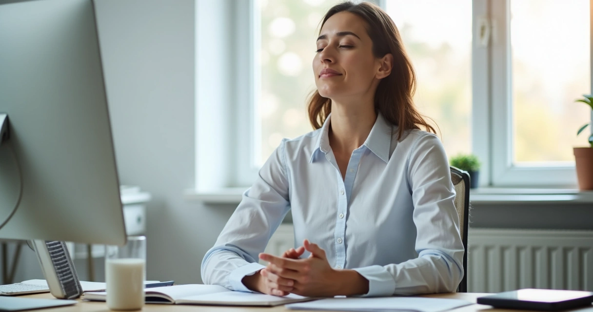 Profissional fazendo pausa consciente no trabalho