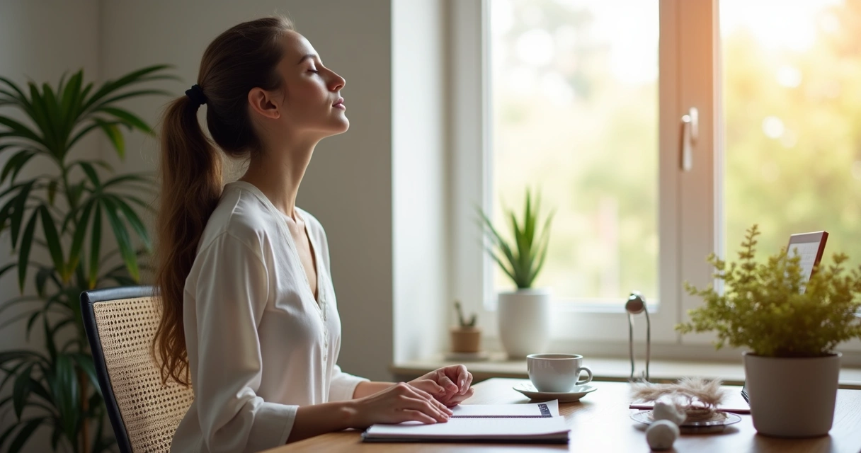 Pessoa fazendo pausa consciente longe do notebook em casa
