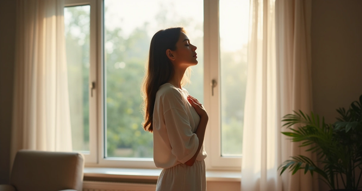 Persona haciendo una pausa consciente junto a una ventana
