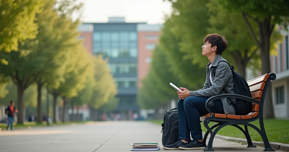 Estudante em pausa de meditação no campus 
