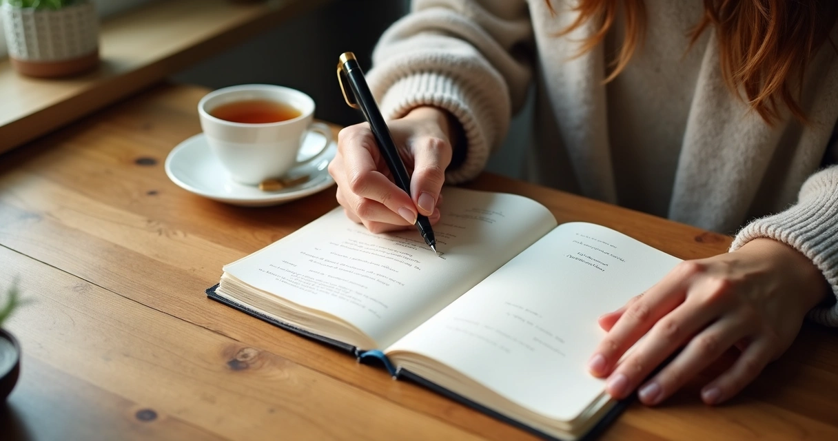 Pessoa escrevendo limites pessoais em um caderno