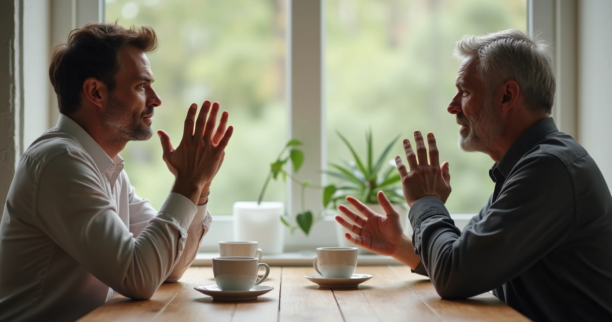Duas pessoas em conversa com pausa consciente