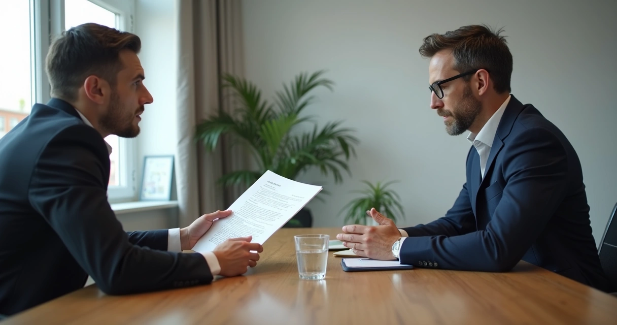 Dos personas en una reunión guardan una pausa antes de responder