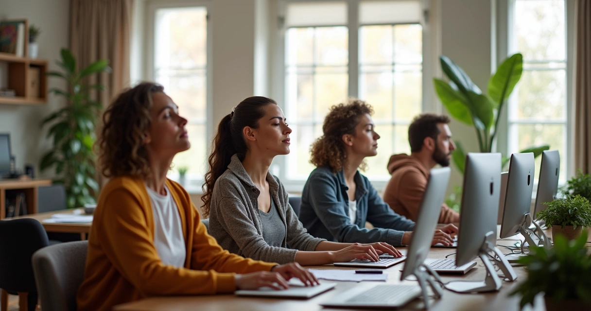 Equipe remota fazendo uma pausa consciente em home office 