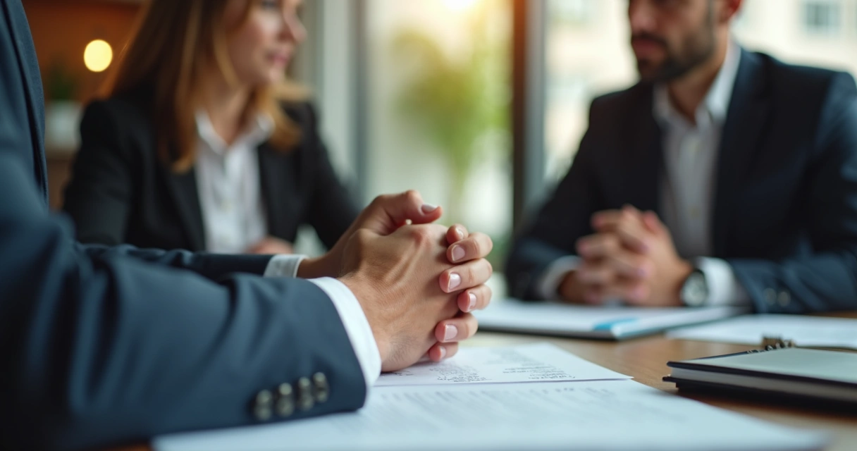 Profissional fazendo pausa estratégica antes de responder em reunião