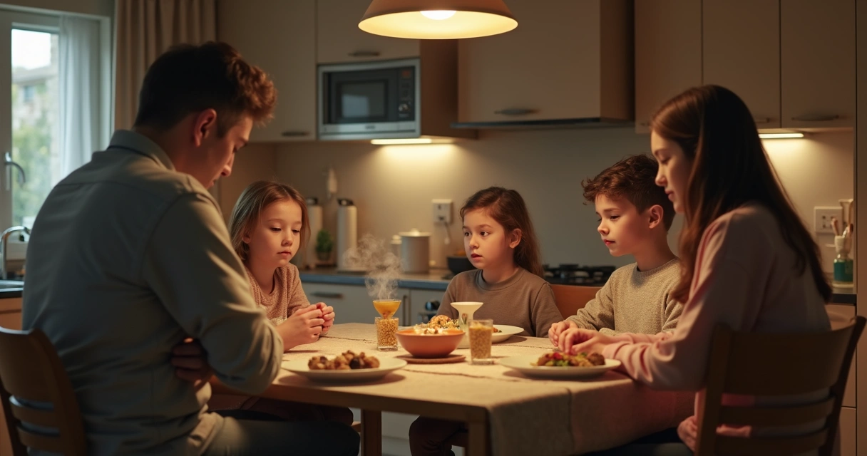 Pausa silenciosa em família antes do jantar
