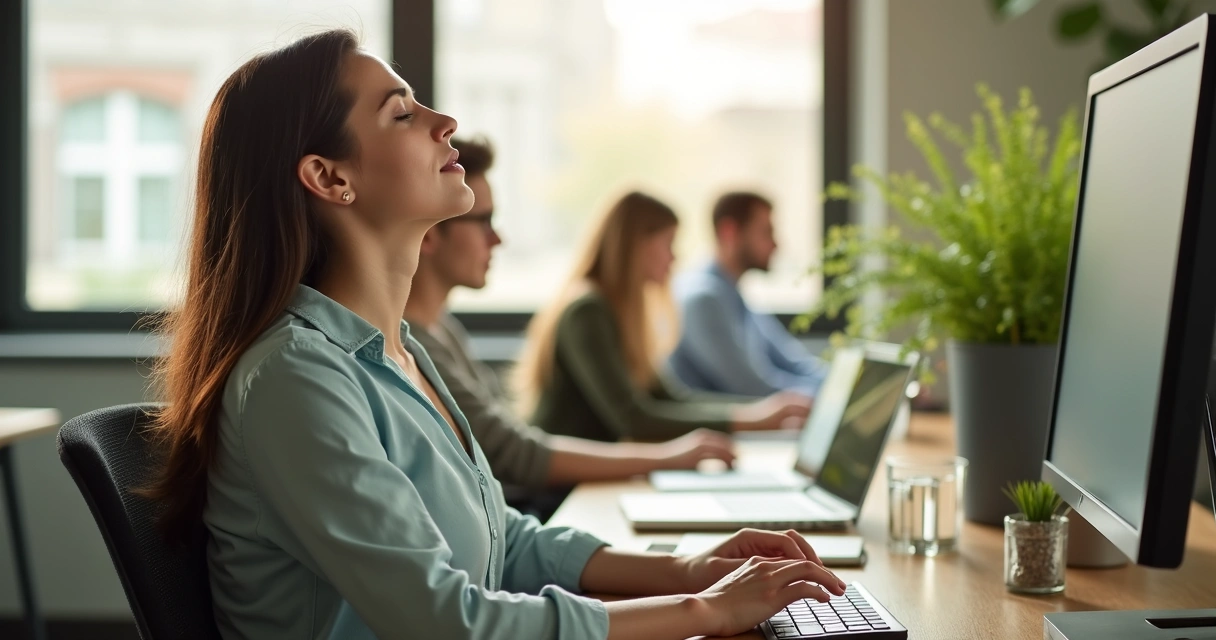 Persona haciendo una pausa consciente en la oficina