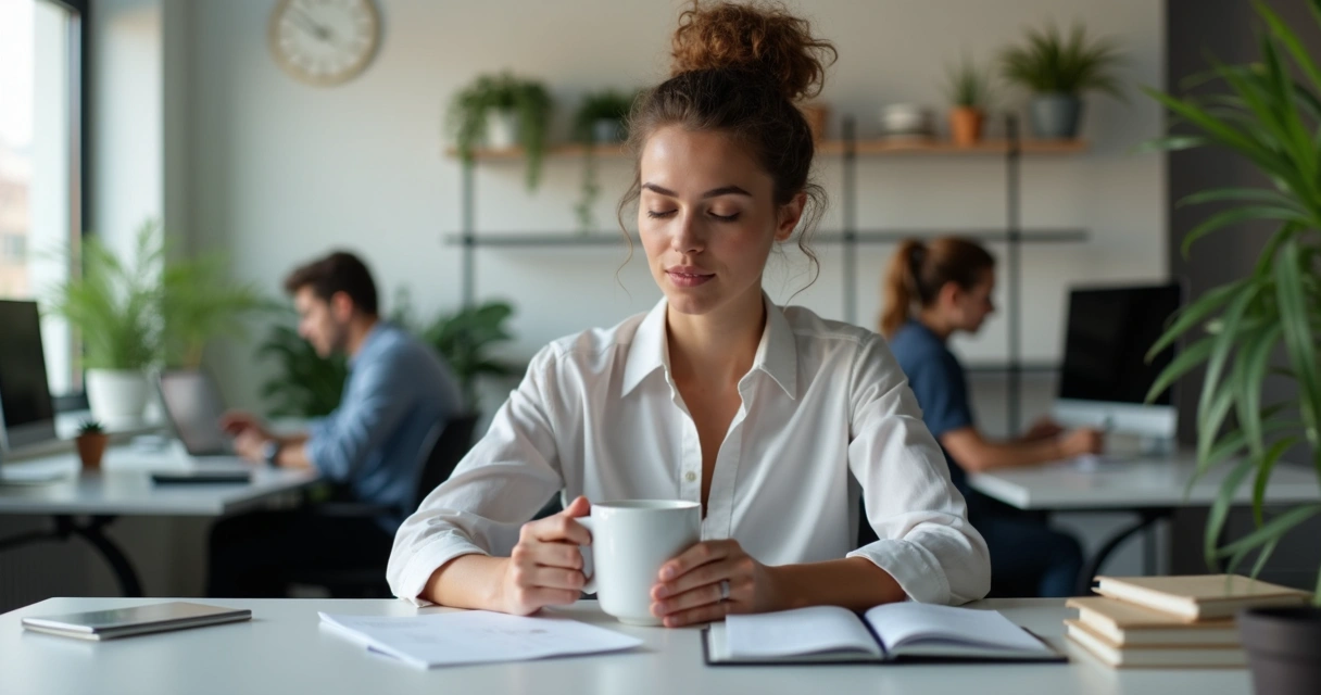 Trabajador en oficina usando objeto para pausa sensorial
