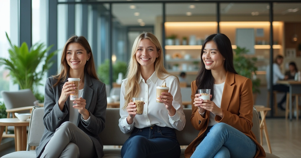 Colaboradores em pausa com lanches proteicos 