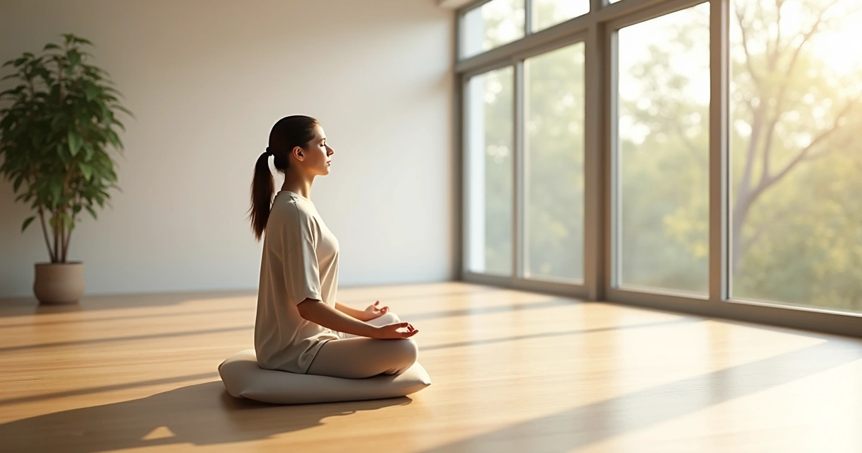 Pessoa sentada em silêncio em local iluminado, refletindo sozinha 