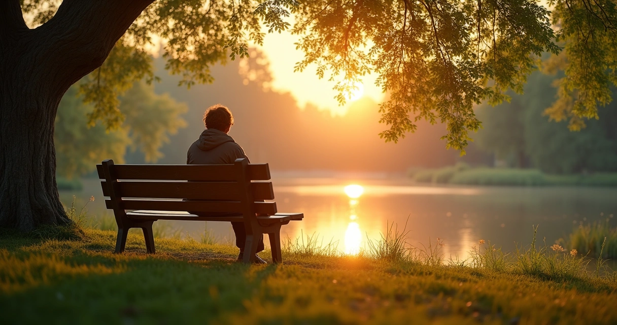 Pessoa sentada observando a vista em ambiente tranquilo 