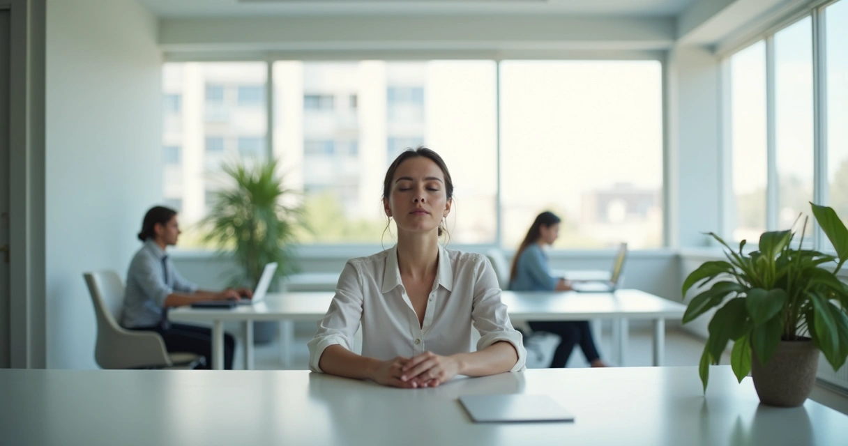 Pessoa fazendo pausa silenciosa em escritório