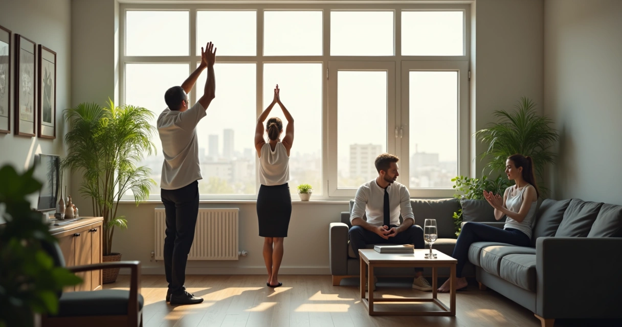 Equipe de trabalhadores fazendo pausa consciente no escritório 