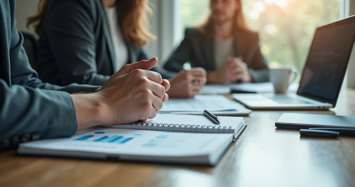 Profissional fazendo pausa antes de tomar decisão em mesa de trabalho 