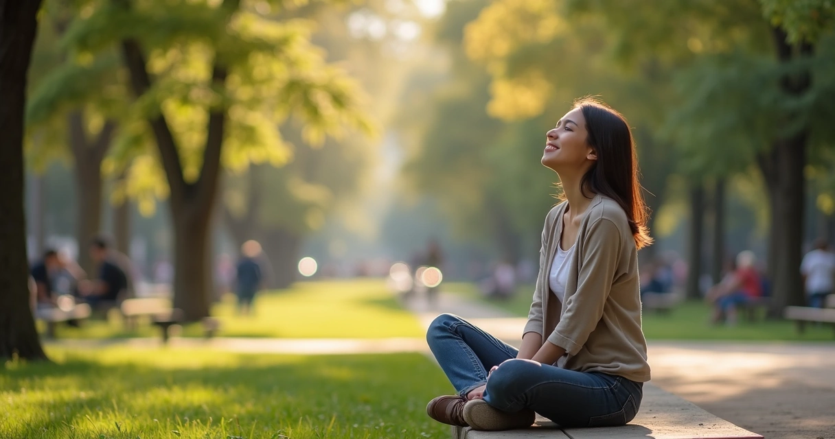 Pessoa fazendo pausa consciente sentado ao ar livre 