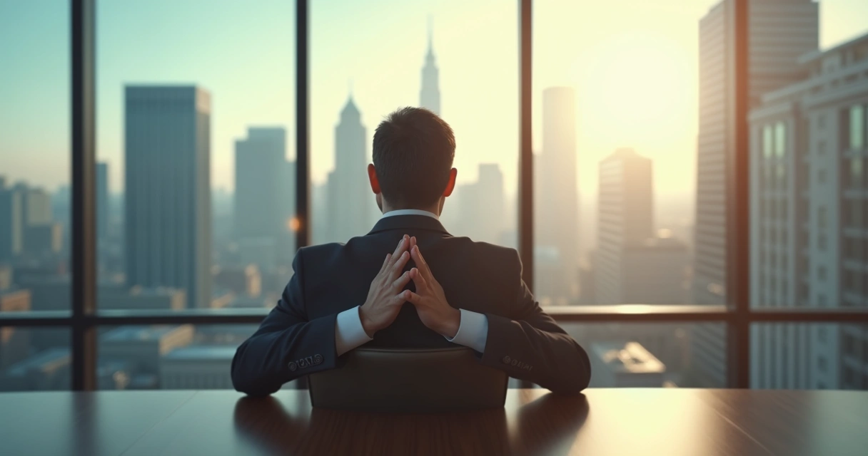 Executivo sentado sozinho refletindo em sala de reunião vazia 