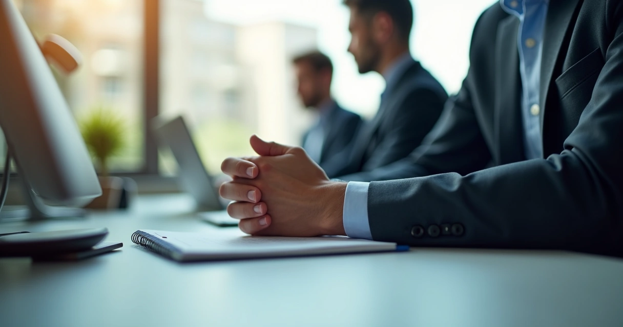 Profissional em pausa de reflexão antes de responder no trabalho 
