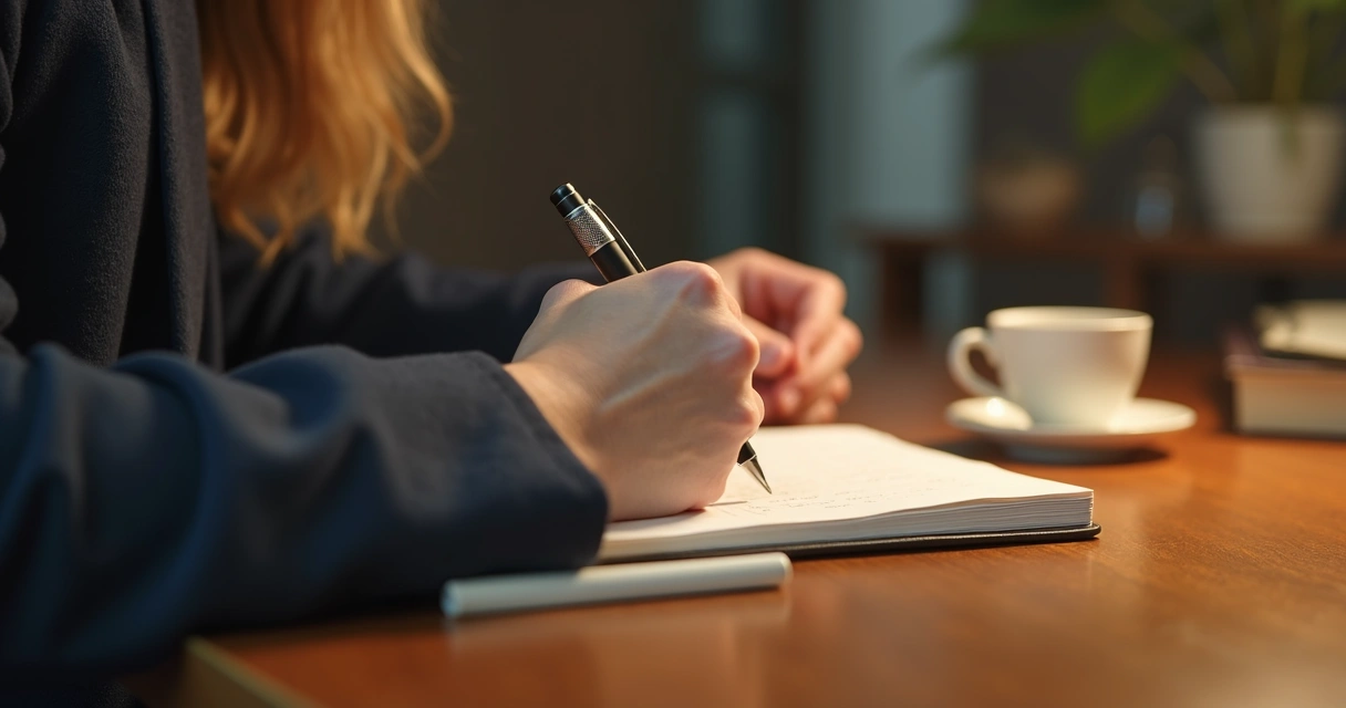 Persona escribiendo notas después de una conversación difícil 