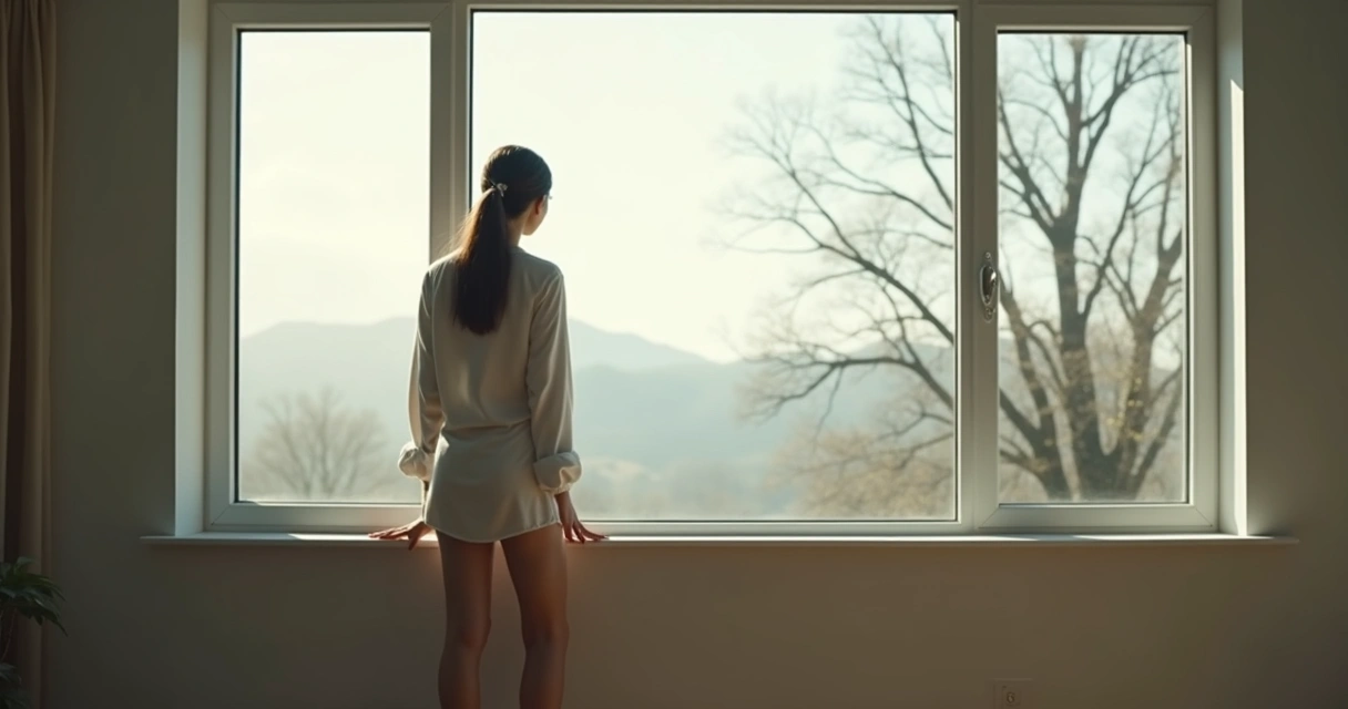 Persona mirando por la ventana durante una pausa reflexiva 