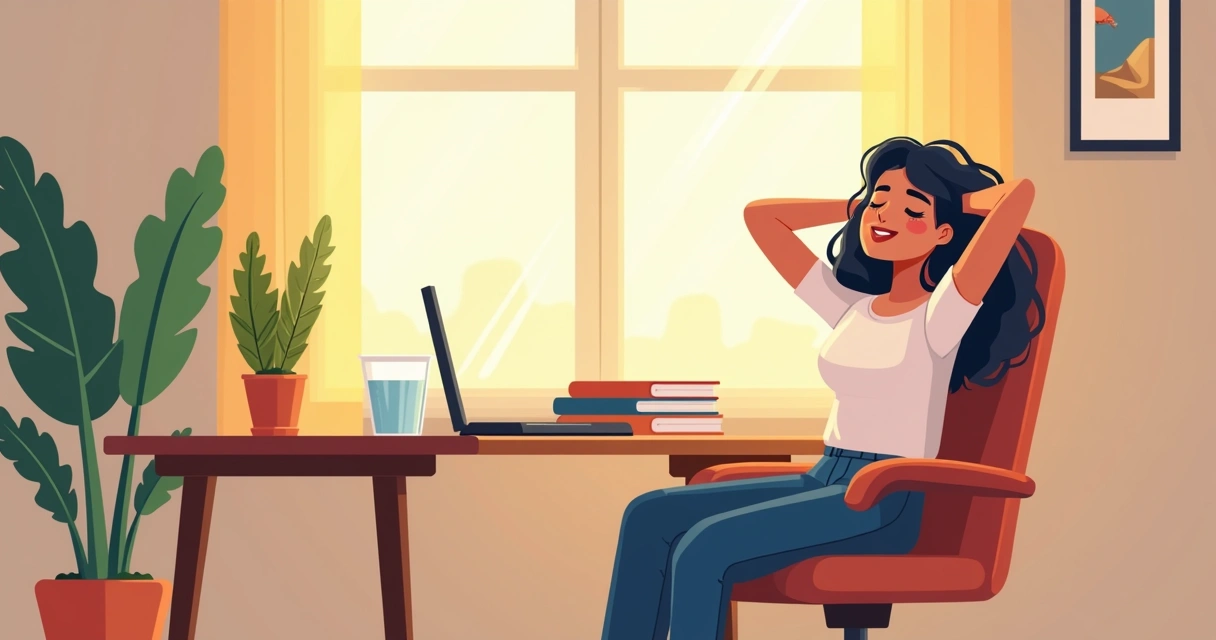 Estudante relaxando com olhos fechados durante pausa nos estudos