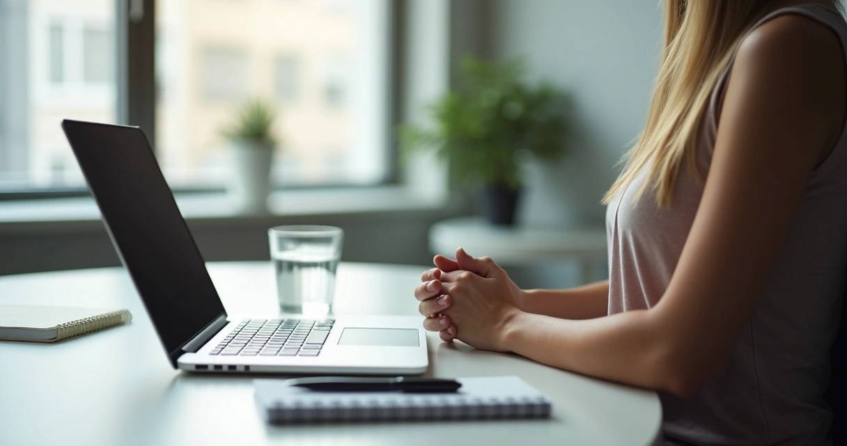 Pessoa fazendo pausa de respiração na mesa de trabalho