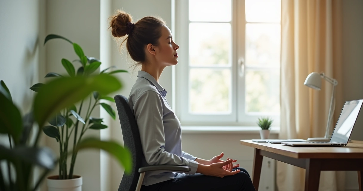 Pessoa em pausa de respiração no ambiente de trabalho