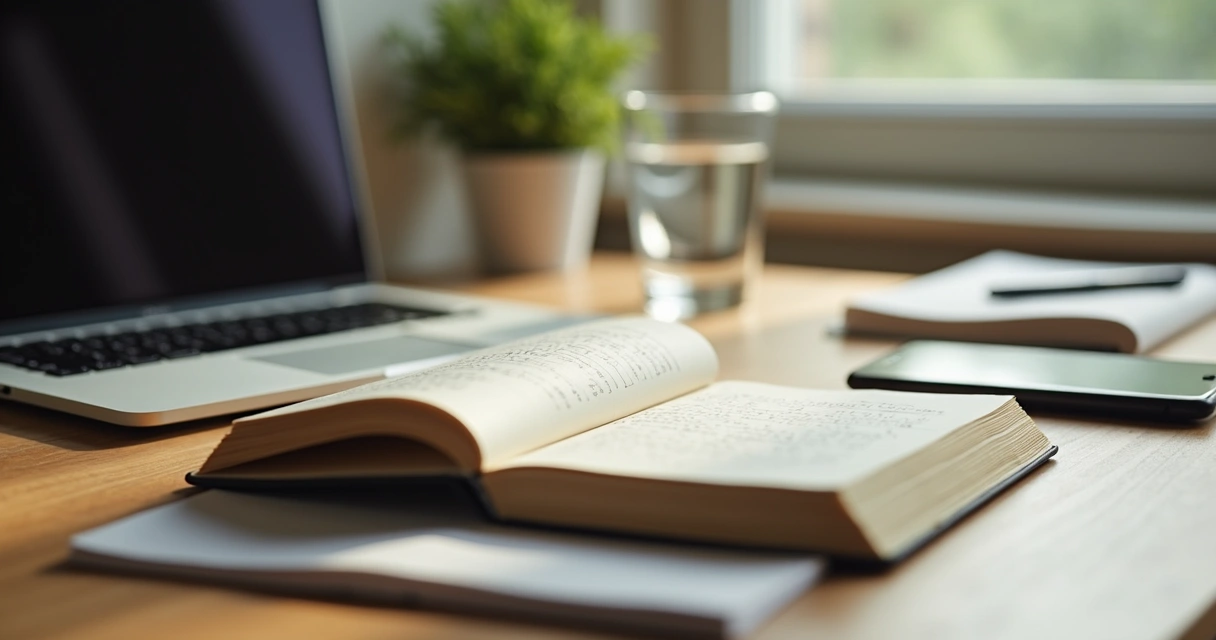 Mesa de trabalho com pausa para respiração e organização 
